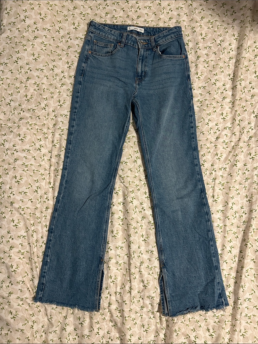 Mango Medium Blue Flared Wide-Leg Jeans